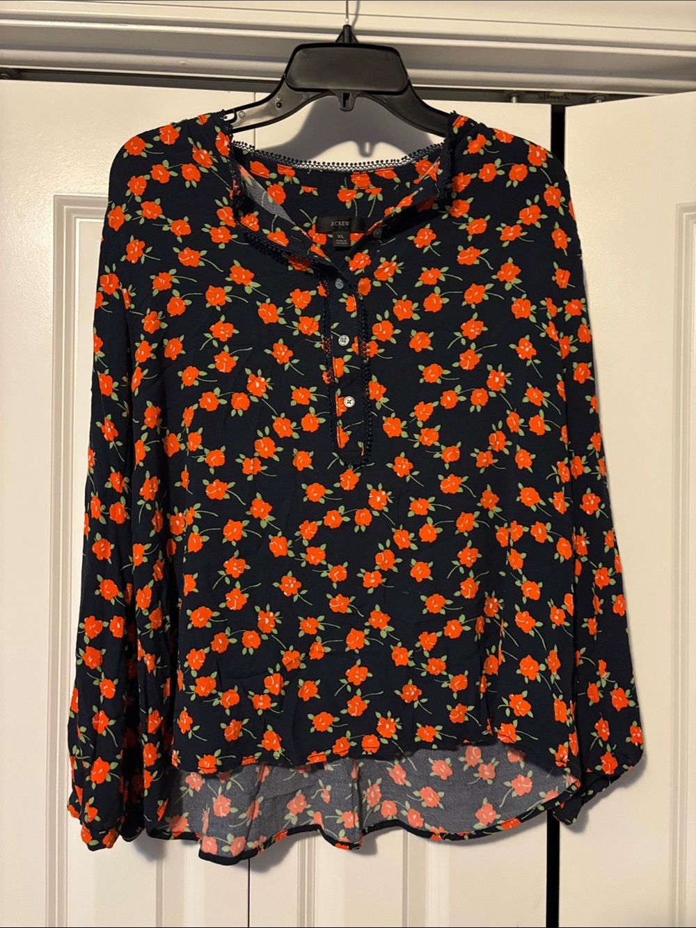 J. Crew Navy Blouse with Orange Floral Print